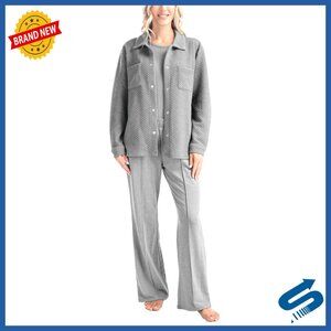 3-Piece Lounge Set with Quilted Shacket, Pajama Pants with Pockets